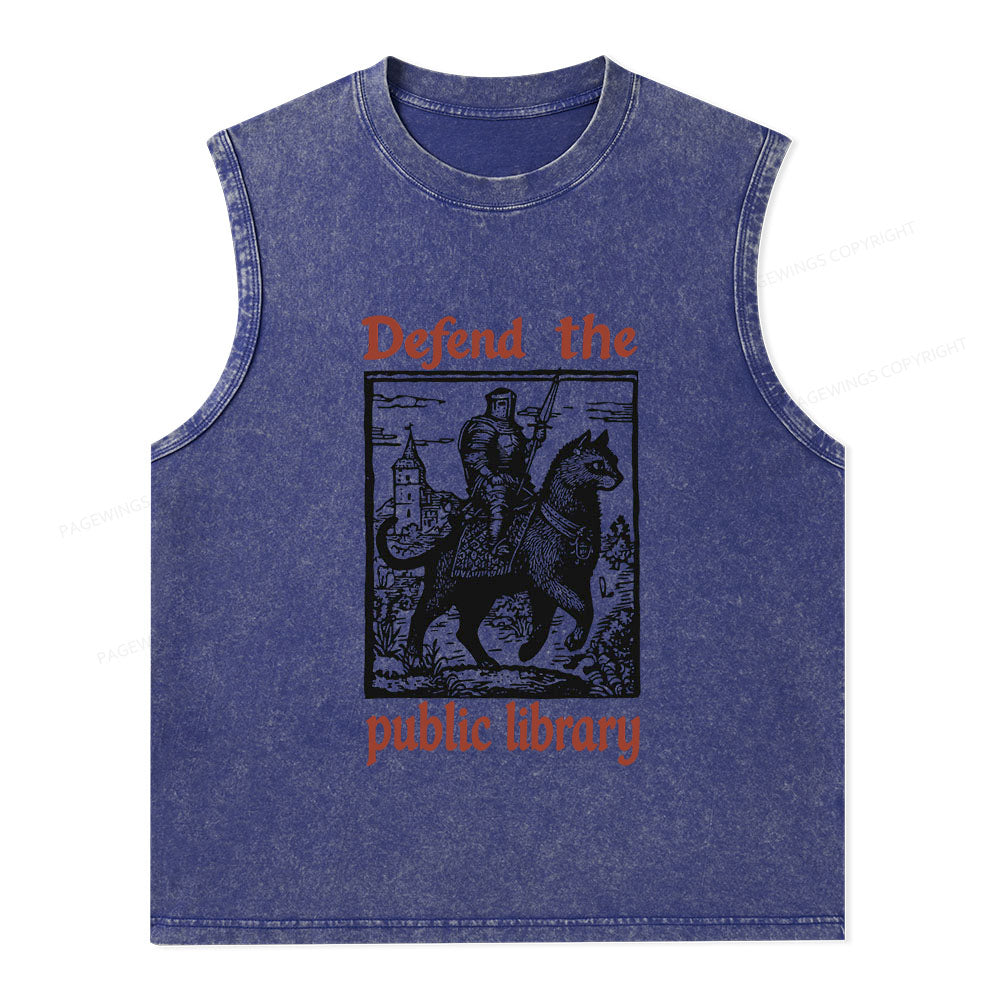 Pagewings Defend the Public Library Unisex Washed Tank Top