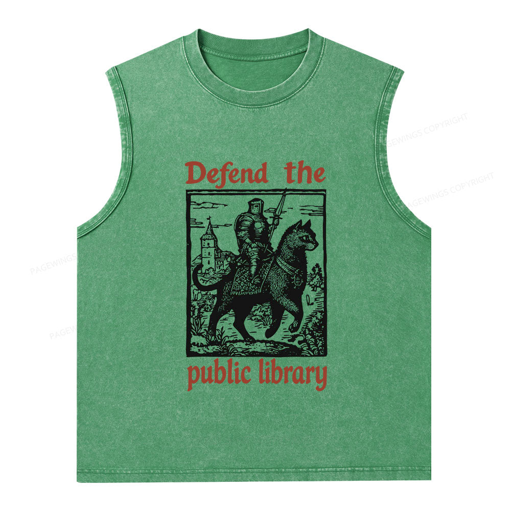 Pagewings Defend the Public Library Unisex Washed Tank Top