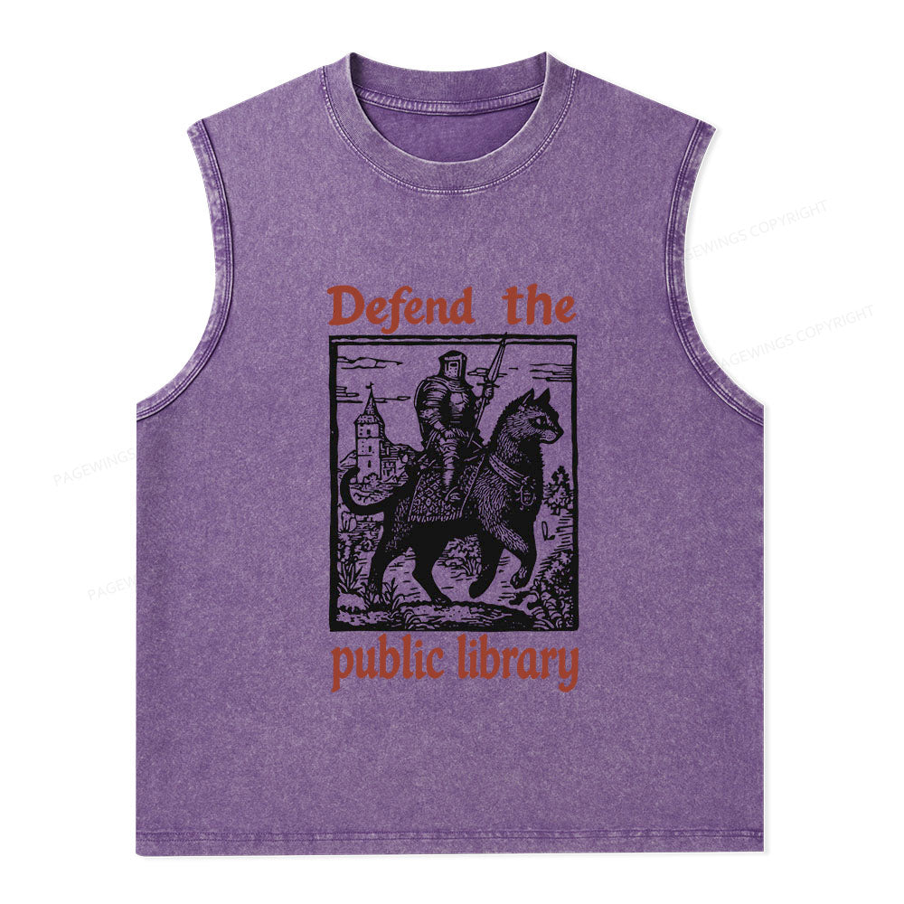 Pagewings Defend the Public Library Unisex Washed Tank Top