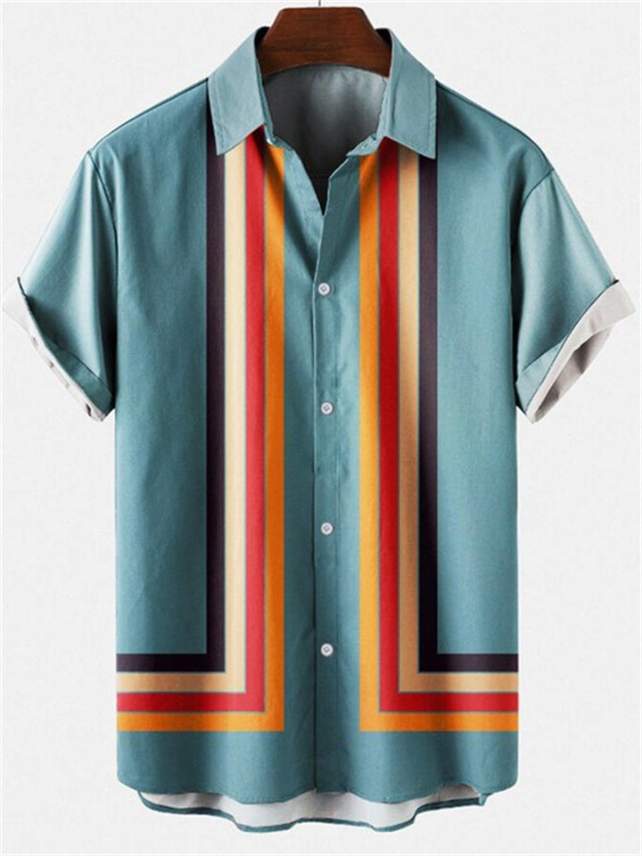 New Summer Casual Printed Shirt Men's Shirt Striped Print