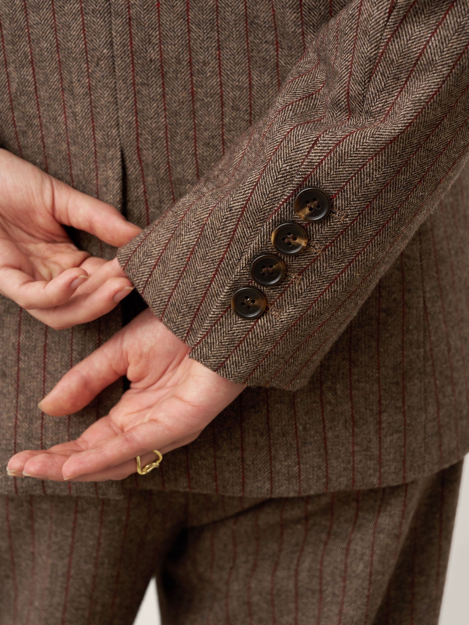 Up to 2XL - Brown Wool Striped Notched Lapel Suit Blazer by DAPHNE