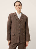 Up to 2XL - Brown Wool Striped Notched Lapel Suit Blazer by DAPHNE