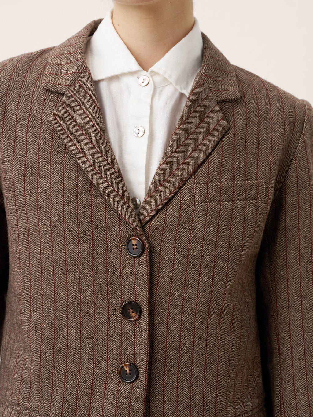 Up to 2XL - Brown Wool Striped Notched Lapel Suit Blazer by DAPHNE