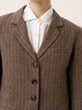 Up to 2XL - Brown Wool Striped Notched Lapel Suit Blazer