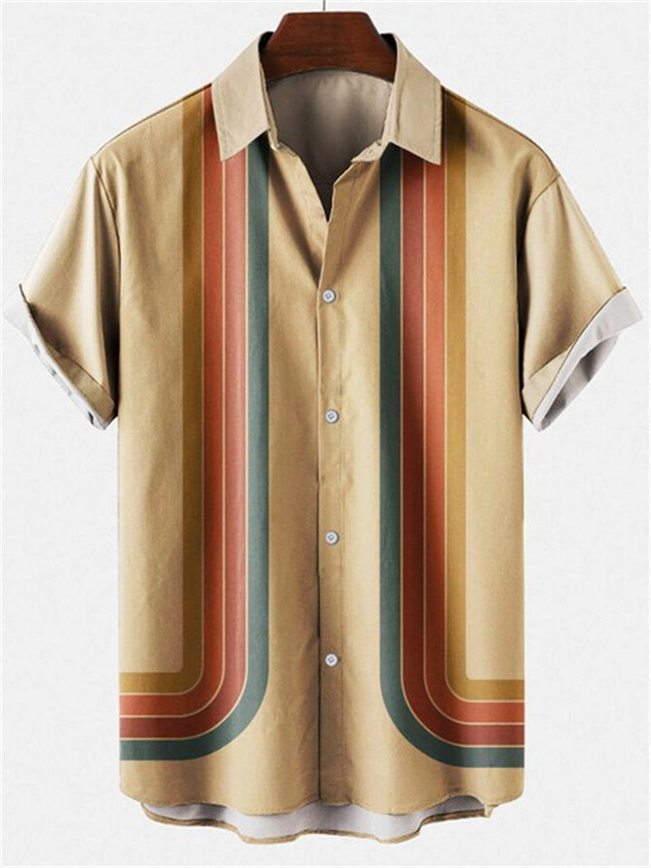 New Summer Casual Printed Shirt Men's Shirt Striped Print