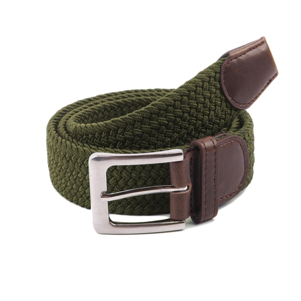 Gelante Adult's Canvas Elastic Fabric Woven Stretch Braided Belts - Olive, XL