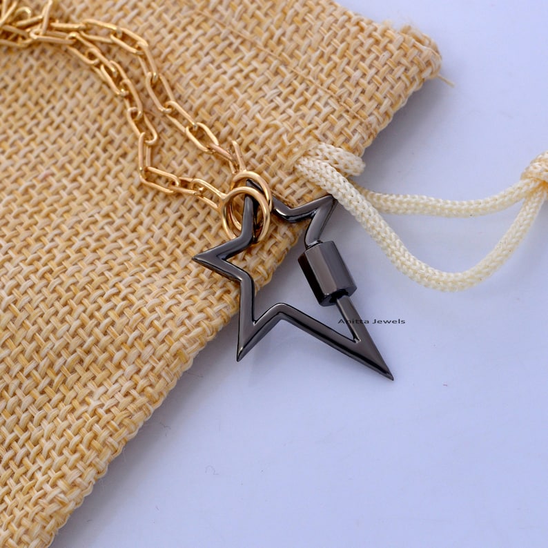 925 Silver Star Carabiner Necklace: Handmade Silver Lock