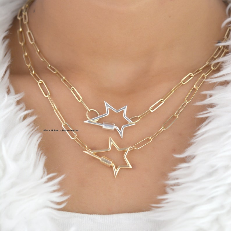 925 Silver Star Carabiner Necklace: Handmade Silver Lock
