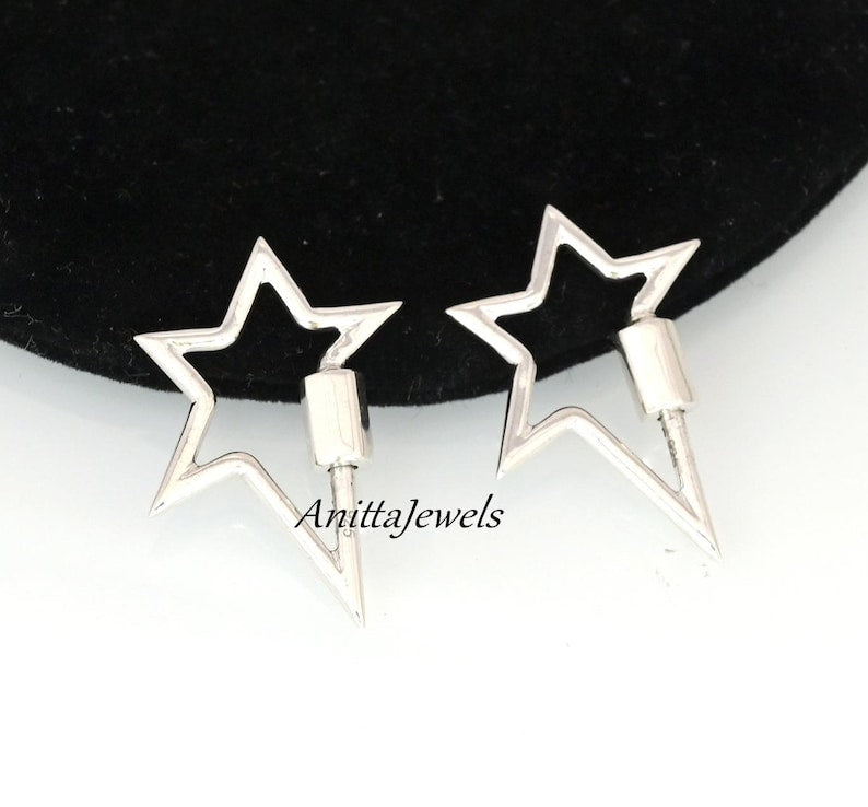 925 Silver Star Carabiner Necklace: Handmade Silver Lock