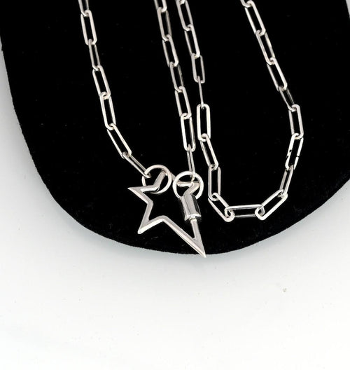 925 Silver Star Carabiner Necklace: Handmade Silver Lock
